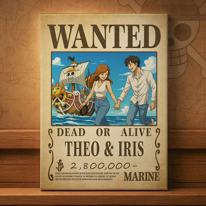 Custom Anime Wanted Couple Portrait, Pirate Theme Frame Gift⚓